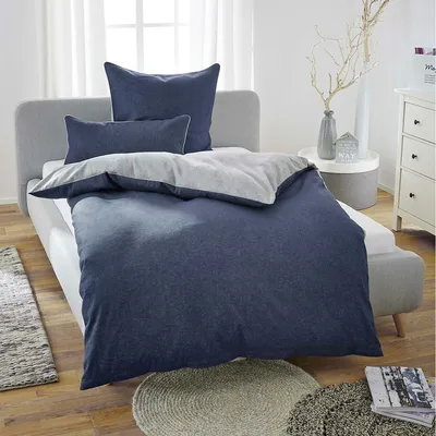 Produktbild von Biberna Melange Flanell Wendebettwäsche 840500 155x200 cm + 80x80 cm marine