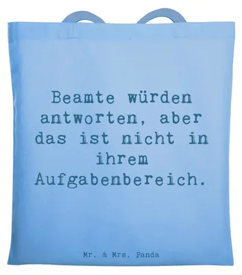 Produktbild von Mr. & Mrs. Panda Tote Bag Spruch Beamtin Humor - Sky Blue - Geschenk, Jutebeutel, Kollegin, Beamte, Tasche, Uni, Laptoptasche, Schultasche, Verwaltung, Aufgabenbereich