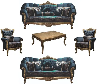 Image de Casa Padrino Luxe Ensemble Salon Baroque Bleu / Or - 2 Canapés & 2 Fauteuils & 1 Table Basse - Meubles de Salon - Noble & Somptueux