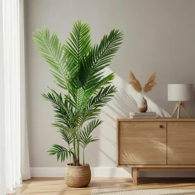 Produktbild von Künstliche Palme 140 cm KP610 Kunstpflanze Kunstpalme künstliche Pflanze Zimmerpflanze im Topf Große Kunstpflanze