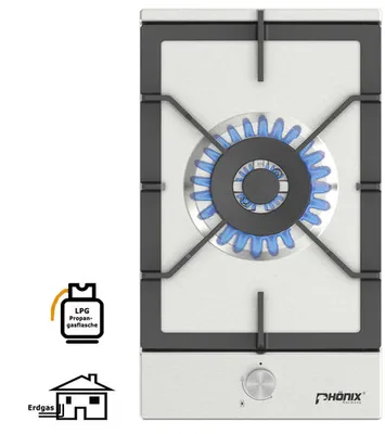Immagine prodotto di Phoenix Domino-301SL piano cottura a gas in acciaio inox 1 bruciatore 4 KW, propano / gas naturale