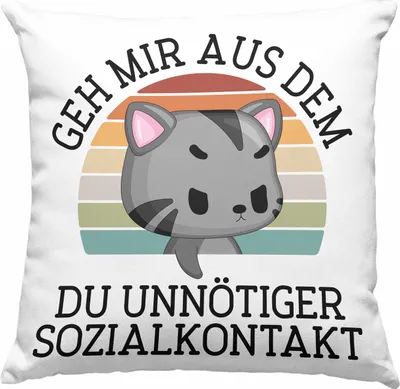 Produktbild von Trendation - Lustige Deko-Kissen mit Füllung 40x40 Geh Mir Aus Dem Weg Du Unnötiger Sozialkontakt Geschenk Katze Witzige Deko-Kissen mit Füllung 40x40 für Frauen Männer (Blau)