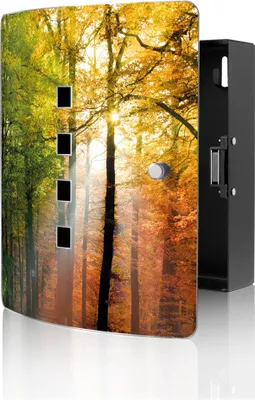 Produktbild von banjado Design Schlüsselkasten aus Edelstahl für 10 Schlüssel, Schlüsselschrank 24 x 21,5 x 7cm groß mit Magnetverschluss, Herbstwald [BWSK 10041]
