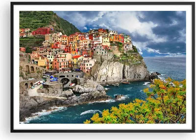 Produktbild von Gerahmtes Poster - Schwarzer Rahmen - Italien küste felsen landschaft - 100x70 cm - Wand Bild - Wanddeko - Wandbilder - Wandposter - Bilderrahmen - Bilder - Kunstdruck - Wandbild - P2BAA100x70-2710