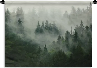 Produktbild von MuchoWow® Wandteppich Wandbehang Wald - Nebel - Bäume - Natur 150x112.50 cm Tapisserie Dekoration Wandtuch - Wanddecke - Wandteppiche