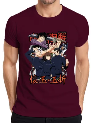 Zdjęcie produktu dla Koszulka męska Jujutsu Kaisen Anime Manga Curse Magic Sukuna Gojo Yuji Gift, bordowy, L