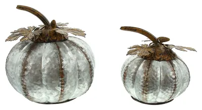 Produktbild von Metallkürbis 'Rostblätter', 2er Set Herbstdeko Skulptur Halloween Rost Optik