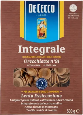Produktbild von 24x Pasta De Cecco Orecchiette integrali n. 91 Vollkor italienisch Nudeln 500 g + Italian Gourmet polpa 400g