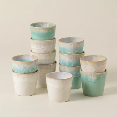 Image de Service de tasses à café Costa Nova Grespresso Lungo – 12 pièces – Blanc et turquoise – Pour 12 personnes – Tasses à café en grès – Fabriqué au Portugal