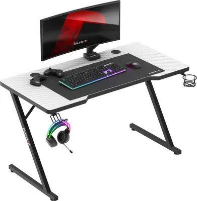 Produktbild von huzaro Hero 2.5 | Gaming Tisch PC Schreibtisch Computertisch | Getränkehalter Kopfhörerhalter Carbon Tischplatte 120x60cm | Homeoffice Gamer | Weiß