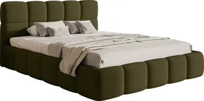 Produktbild von Selsey Cloudy - Bett mit Polsterrahmen, Boucle-Bezug in Olivgrün, 160 cm