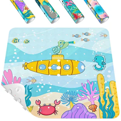 Produktbild von Duschmatte rutschfest Kinder 53 x 53 cm Baby Badewannenmatte mit Saugnäpfen und Abflusslöchern maschinenwaschbar Ozean
