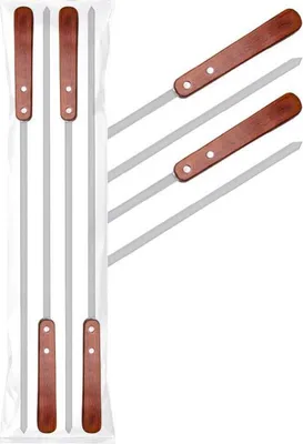 Produktbild von 4 Edelstahl Grill-Spiesse mit Holzgriff - 55cm lang 1cm breit 1,5mm Stark Fleischspiesse Schaschlikspieße Mangalspiesse 50