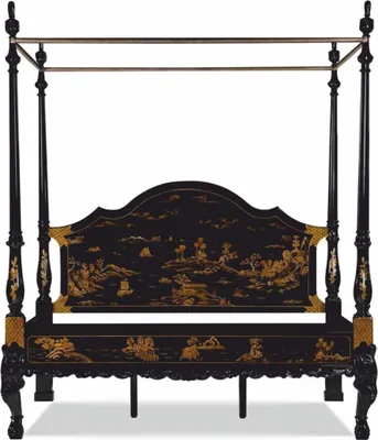 Produktbild von Casa Padrino Luxus Barock Himmelbett im chinesischen Stil Schwarz / Gold - Schlafzimmer Möbel