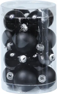 Christbaumkugel - Weihnachtsbaumkugel - Glas - D: 3,5cm - glänzend und matt - schwarz - 16er Set