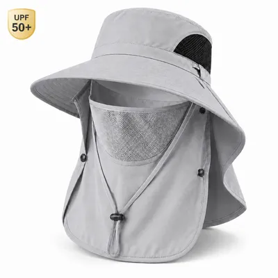 Produktbild von Sonnenhut mit Nackenschutz und Gesichtsschutz, UPF 50+ UV Schutz Hut, abnehmbare Maske, verstellbar, atmungsaktiv, für Angeln Wandern Garten