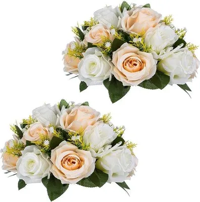 Image de Décoration blanche, bouquet de roses, centre de table de mariage, cérémonie, décoration de la Saint-Valentin, effet champagne