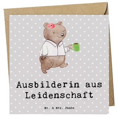 Produktbild von Mr. & Mrs. Panda Grußkarte Ausbilderin Leidenschaft - Grau Pastell - Geschenk, Glückwunschkarte, anlasskarte, Lustig, Ausbilderprüfung, Witzig, Beruf, doppelkarte, Spruch
