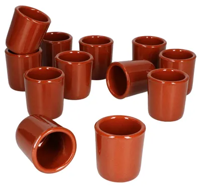 Produktbild von MamboCat 12er Ton Schnapsbecher 50 ml Vollglasiert Shot-Glas Mediterran Unikat Handarbeit Tonbecher