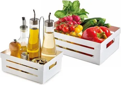 Obrázek produktu pro Sada organizérů do kuchyně Unyqoos® – stohovatelné dózy na potraviny o objemu 2 l a 5 l, bílé barvy, úsporné řešení pro skříňku, zásuvku a lednici, vhodné do myčky