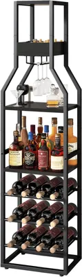 Imagen del producto de Estantería independiente para vinos, con 5 niveles, de madera rústica, capacidad para 12 botellas, ideal para el salón