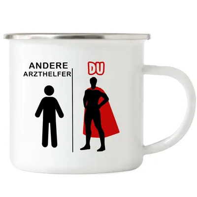 Produktbild von Andere Arzthelfer Du Emaille Tasse Superheld Mein Held Dankeschön Geschenkidee Lustig Humor