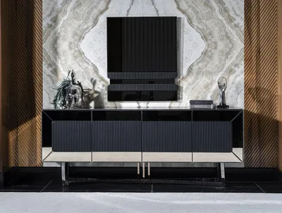 Immagine prodotto di Elegante credenza in legno grigio con specchio dal design moderno