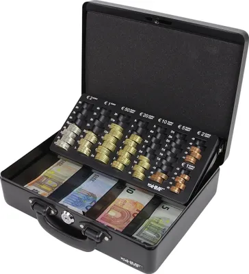 Produktbild von HMF 10026-02 Geldkassette Tragegriff, Transportkassette, Euro-Münzzählbrett, 30 x 24 x 9 cm, schwarz