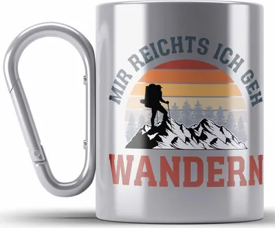 Produktbild von Trendation - Mir Reichts Ich Geh Wandern Edelstahl Tasse Karabiner Geschenk Karabiner Edelstahl Tasse Karabiner Edelstahl Wander Kaffeebecher Lustiger Spruch (Silber)