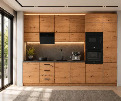 Produktbild von Küchenzeile 340 cm Modulküche Winkelküche Küchenblock Einbauküche ohne Arbeitsplatte, LETANO Lovo 4 Artisan Eiche mit Push-To-Open