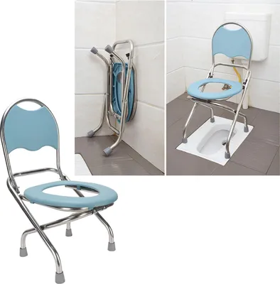 Immagine prodotto di Sedia da toilette pieghevole, WC antiscivolo in acciaio inox con schienale per adulti, 42 cm
