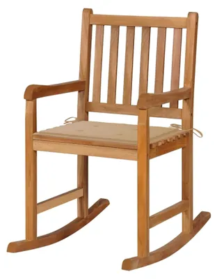 Produktbild von Schaukelstuhl mit beigem Kissen aus Teakholz, Gartenmöbel, Gartensessel, Outdoor-Sessel