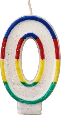 Produktbild von Tortenkerze, Zahlenkerze "0" Bunt glitzernd mit Halter für Geburtstagstorte, Jubiläum, Hochzeit