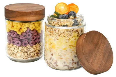 2er-Set 500 ml Glasbehälter mit Holzdeckel für Overnight Oats