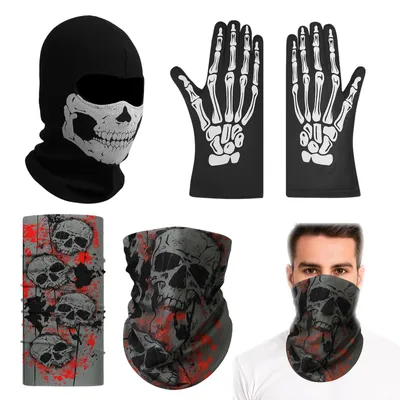 Productafbeelding van Set van 3 Totenkopf Maskers met Skelett Handschoenen voor Halloween