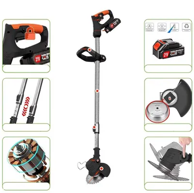 Produktbild von Elektrischer Unkrauttrimmer - Kabelloser Rasentrimmer - 21 V - Leicht - 2 Akkus - Für Rasen, Garten und Hof