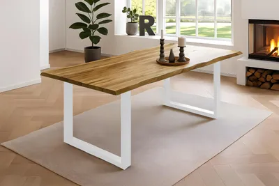 Produktbild von Esstisch Baumkante massiv Akazie natur 260 x 100 weiß NIAH