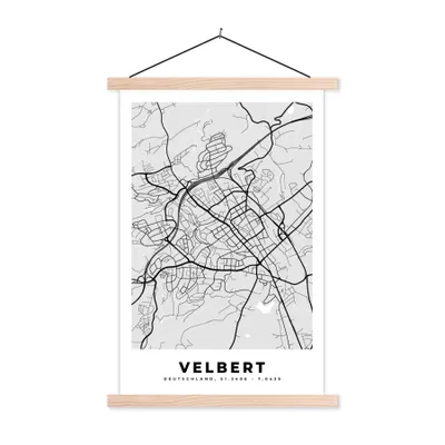 Produktbild von MuchoWow® Textilposter Karte - Velbert - Karte - Deutschland 40x60 cm mit holzfarbenen Rahmen - Poster