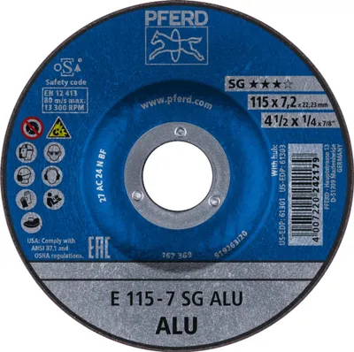 Produktbild von PFERD 62211622, Schneidedisk, Aluminium, Nicht-eisenhaltiges Metall, 11,5 cm, Jede Marke, Eingedrückte Mitte, 2,22 cm