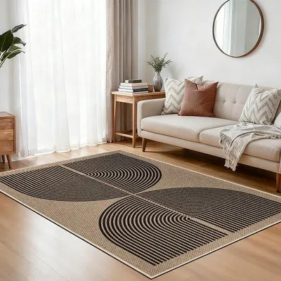 Obrázek produktu pro Koberec Unyqoos® černo-hnědý, 120x180 cm – tkaný s vzhledem jutového vlákna, protiskluzová podložka vhodná do obývacího pokoje, ložnice, kuchyně a venkovních prostor
