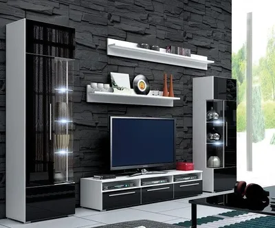 Image de Meuble mural Etagères complètes Salon TV-Lowboard Vitrine Set 5pcs