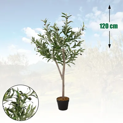 Produktbild von Kunstpflanze Plastikpflanze Olivenbaum Kunstbaum mit Blumentopf 120 cm