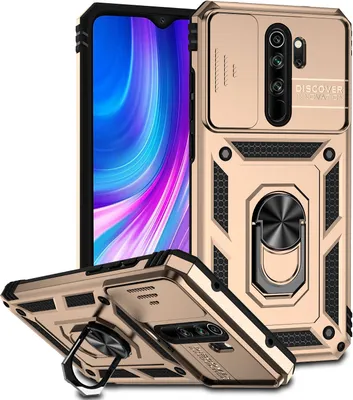 Image de Étui pour Xiaomi Redmi Note 8 Pro étui double couche avec couvercle coulissant pour appareil photo et anneau de support Or