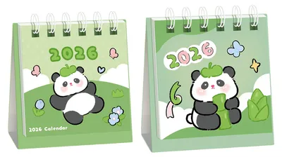 Produktbild von Mini-Tischkalender 2026 mit Kawaii-Motiven (Delfin, Bär, Katze) – Bürodekoration mit Spiralbindung – Schüler-Tischkalender B
