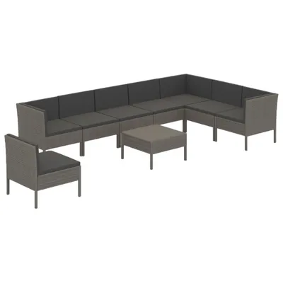 Produktbild von vidaXL 9-tlg. Garten-Lounge-Set mit Auflagen Poly Rattan Grau