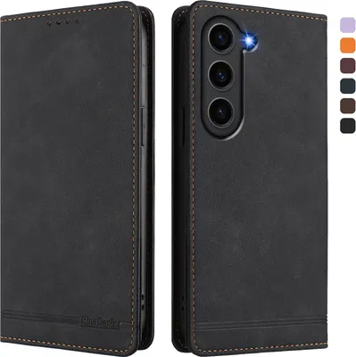 Produktbild von Hülle für Samsung Galaxy S23, Retro Kunstleder Ständer Klapphülle mit Kartenfächer und Magnetische Schwarz