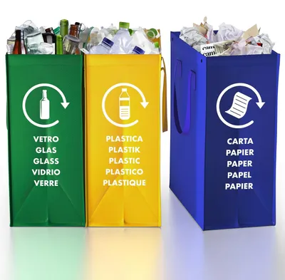Produktbild von Mülltrennsystem 3-teilig, für Papier, Plastik und Glas, unter der Spüle, nachhaltig, robust