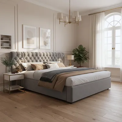 Productafbeelding van Hydraulisch verstelbaar boxspringbed met LED-verlichting, 180x200 cm, grijs - Geïntegreerde verlichting met leeslamp - Beklede kopbalk van fluweel - Opbergruimte met bedlade