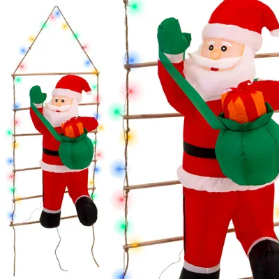 Produktbild von Aufblasbare Weihnachtsmann-Leiter, groß, leuchtend, LED, 150 cm, JUMIhome