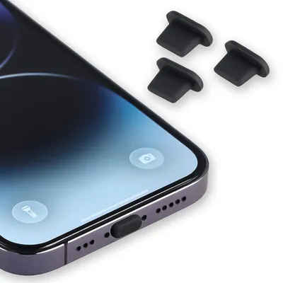 Produktbild von Ladeport-Abdeckung Bizon Accessories Dust Plug für Geräte mit Lightning-Anschluss, Schwarz, 3 Stück